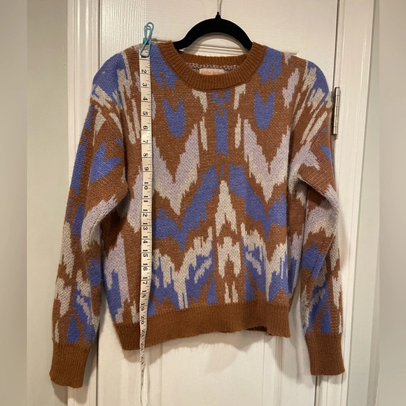 Knox Rose Fuzzy Blue Brown Aztec Long Sleeve Crew Neck Pullover Sweater Size XS - Picture 3 of 10